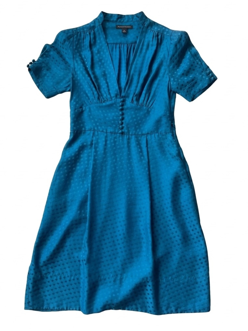 100% Silk Banana Republic Polka Dot Jacquard Teal Dress Blue Green Ladies Size 0